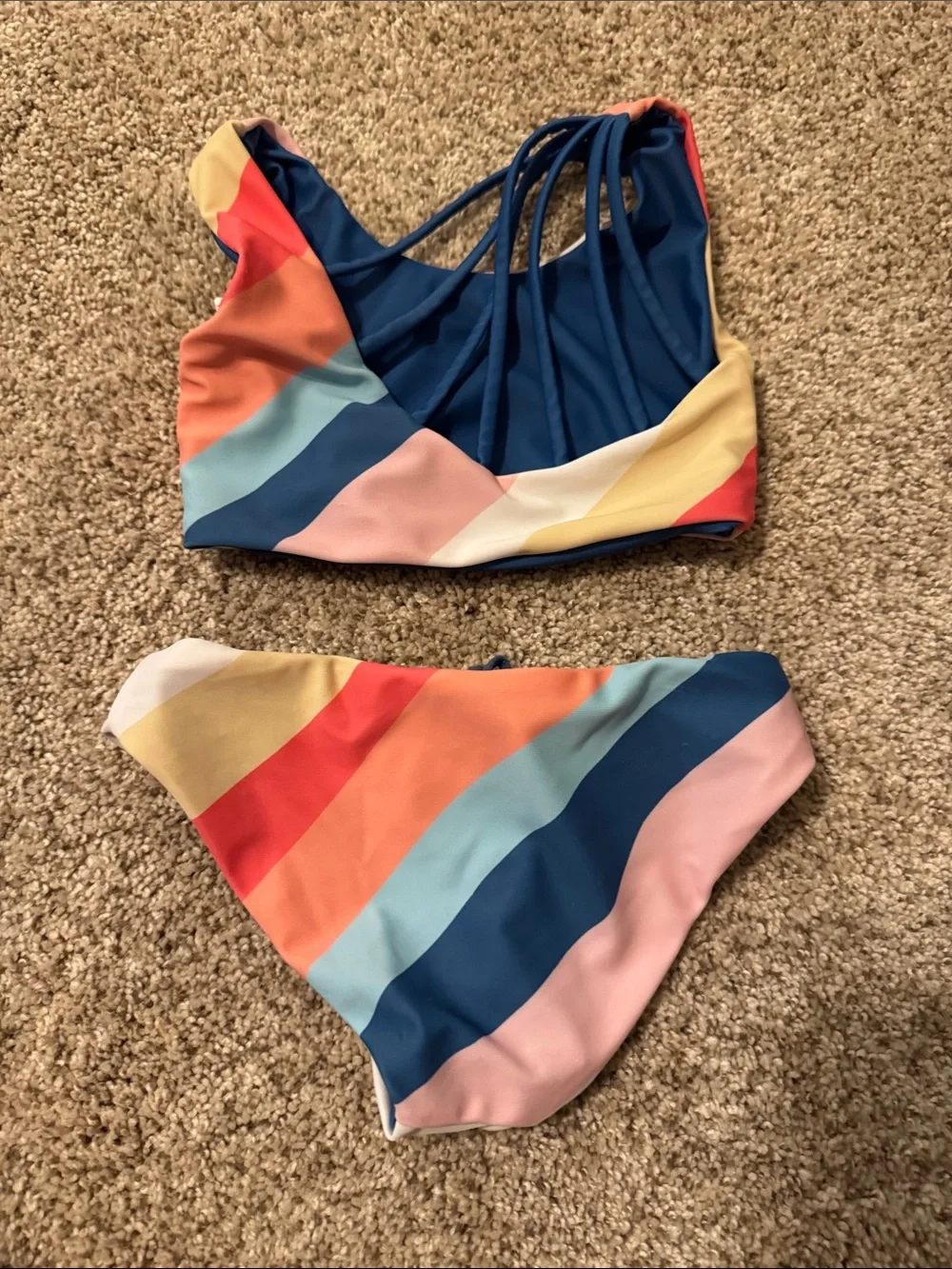 Girls' Multicolor Diagonal Stripe Swim Bikini - Active Two-Piece